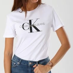 De gros ✨ Tee 👚 Shirt Femme Core Monogram Logo 7878 Blanc de Calvin Klein 🤩 -Calvin Klein Soldes Magasin calvin klein 143185 j20j207878 112 noosfw18 20180903T152426 04