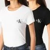 Budget ✨ Lot De 2 Tee 👕 Shirts Femme Slim 4364 Blanc Noir de Calvin Klein ⭐