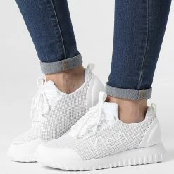 Budget 🎁 Baskets Femme Runner Lace Up Mesh 0165 Bright White de Calvin Klein 🛒