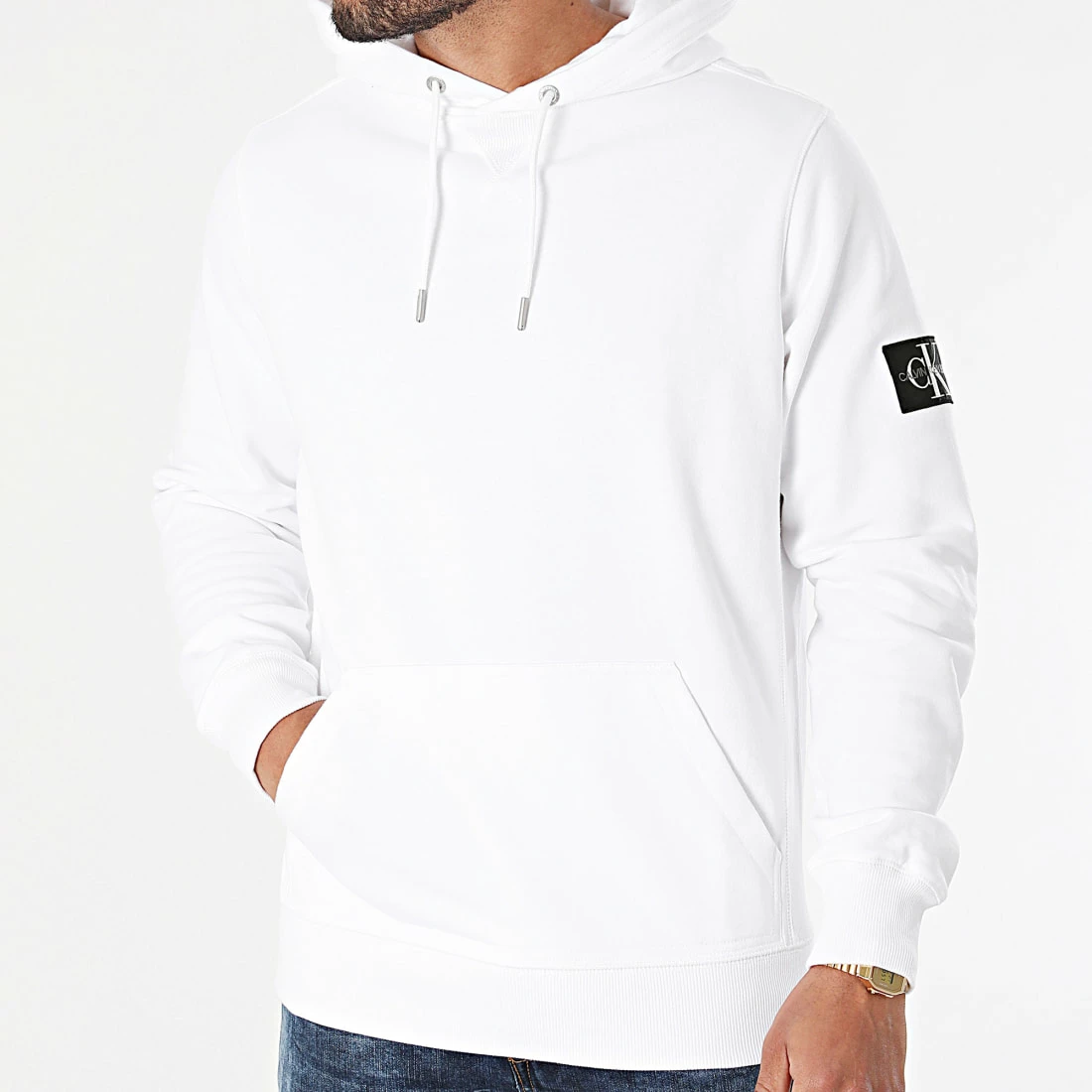 Nouveau 👍 Sweat Capuche Monogram Sleeve Badge 4036 Blanc de Calvin Klein 🌟 3 Nouveau 👍 Sweat Capuche Monogram Sleeve Badge 4036 Blanc de Calvin Klein 🌟 – Image 3