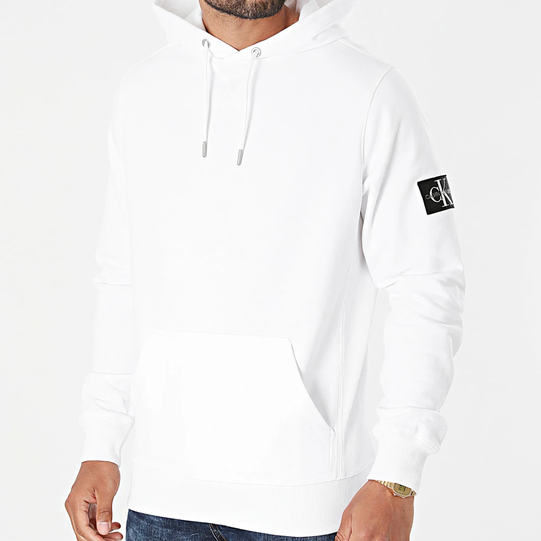 Nouveau 👍 Sweat Capuche Monogram Sleeve Badge 4036 Blanc de Calvin Klein 🌟 1 Nouveau 👍 Sweat Capuche Monogram Sleeve Badge 4036 Blanc de Calvin Klein 🌟