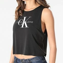 Le moins cher ⌛ Débardeur Crop Femme Monogram 7128 Noir de Calvin Klein ⌛