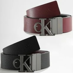 Budget ⭐ Ceinture Cuir Réversible Rounded Mono Plaque 7066 Noir Marron de Calvin Klein 👍