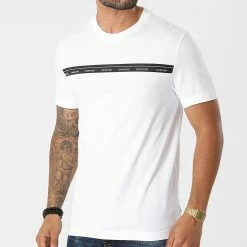 Top 10 🎉 Tee 👕 Shirt Logo Stripe 7307 Blanc de Calvin Klein 😍