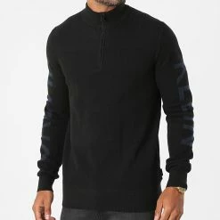 Sortie ⭐ Pull Col Zippé Two Tone Structure 7463 Noir de Calvin Klein 🌟