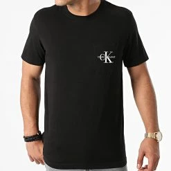 Vente flash ⌛ Tee 👚 Shirt Poche Monogram Embroidery 9098 Noir de Calvin Klein 😀