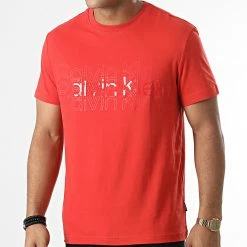 Grosses soldes 😀 Tee 👕 Shirt Multi Logo 7606 Rouge Brique de Calvin Klein ⭐