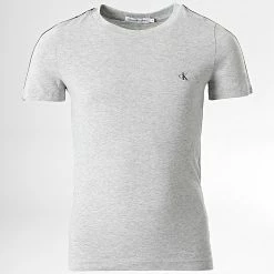 Meilleur prix 🧨 Tee 👚 Shirt Enfant A Bandes Logo 1109 Gris Chiné de Calvin Klein 🤩