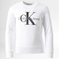Promo 😉 Sweat Crewneck Enfant Monogram Logo 0265 Blanc de Calvin Klein 🛒
