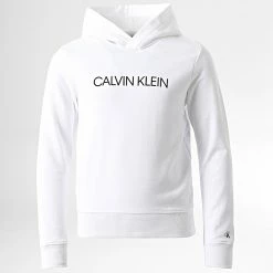 Calvin Klein Soldes Magasin 13 Grosses soldes 😀 Sweat Capuche Enfant Institutional Logo 0163 Blanc de Calvin Klein 🤩