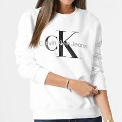 Sortie 🎉 Sweat Crewneck Femme Core Monogram 9140 Blanc de Calvin Klein 🛒