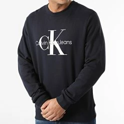 Bon marché ✔️ Sweat Crewneck Core Monogram 0933 Bleu Marine de Calvin Klein 🔥