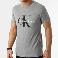 Meilleure vente ✨ Tee 👚 Shirt Core Monogram 0935 Gris Chiné de Calvin Klein ✨