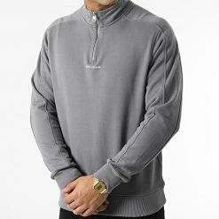 Meilleur prix 😍 Sweat A Col Zippé 9695 Gris de Calvin Klein 🎁