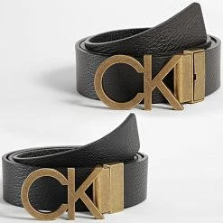 Offres 🌟 Ceinture Réversible Adjustable CK Metal Gold 8159 Noir de Calvin Klein ⭐