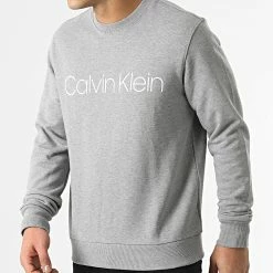 Meilleure vente 🎁 Sweat Crewneck Cotton Logo 4059 Gris Chiné de Calvin Klein 👍