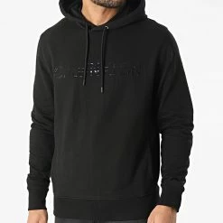 Bon marché 😀 Sweat Capuche Matt Shine Split Logo 8283 Noir de Calvin Klein 🌟