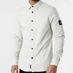 Promo 😉 Chemise A Manches Longues Monogram Badge 9666 Gris Clair de Calvin Klein 🌟