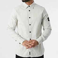 Promo 😉 Chemise A Manches Longues Monogram Badge 9666 Gris Clair de Calvin Klein 🌟 -Calvin Klein Soldes Magasin calvin klein 296674 J30J319666 P06 20220104T155951 03
