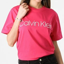 Le moins cher 😉 Tee 👚 Shirt Femme Front Logo 3078 Rose de Calvin Klein 🧨