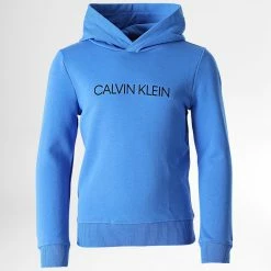 Bon marché 🌟 Sweat Capuche Enfant Institutional 0163 Bleu Roi de Calvin Klein ⭐