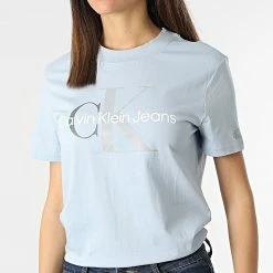 Meilleure affaire 😀 Tee 👕 Shirt Femme 7711 Bleu Clair de Calvin Klein 🔔