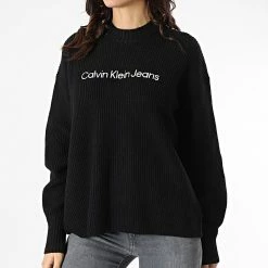 Coupon ✨ Pull Femme Gunmetal Logo Back 7730 Noir de Calvin Klein 👍
