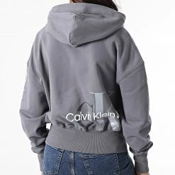 Meilleure vente 😀 Sweat Capuche Femme Crop 7738 Gris de Calvin Klein 👏 -Calvin Klein Soldes Magasin calvin klein 297668 J20J217738 PTP 20220215T162852 04