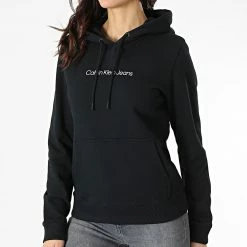 Offres ✔️ Sweat Capuche Femme Shrunken Institutional 7744 Noir de Calvin Klein 😉