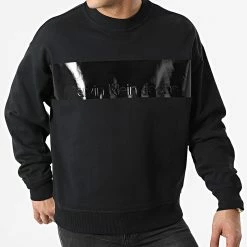 Bon marché ✨ Sweat Crewneck Shiny Institutional 0334 Noir de Calvin Klein 😉
