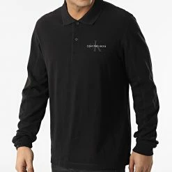 Meilleur prix 🤩 Polo Manches Longues Monogram Logo 9675 Noir de Calvin Klein 🌟