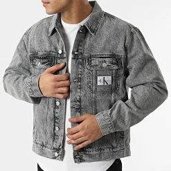 Calvin Klein Soldes Magasin 25 Tout neuf 🎉 Veste Jean Regular 9797 Gris Chiné de Calvin Klein 😀