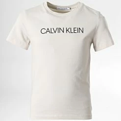 Offres ⌛ Tee 👚 Shirt Enfant Institutional 0347 Beige de Calvin Klein ✨