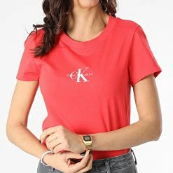 Meilleure affaire ✨ Tee 👚 Shirt Femme Monogram 7902 Rouge de Calvin Klein 😍 -Calvin Klein Soldes Magasin calvin klein 299324 J20J217902 XL1 20220124T162941 03