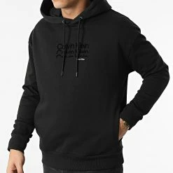 Meilleur prix 💯 Sweat Capuche Triple Logo Flock 8929 Noir de Calvin Klein ⌛
