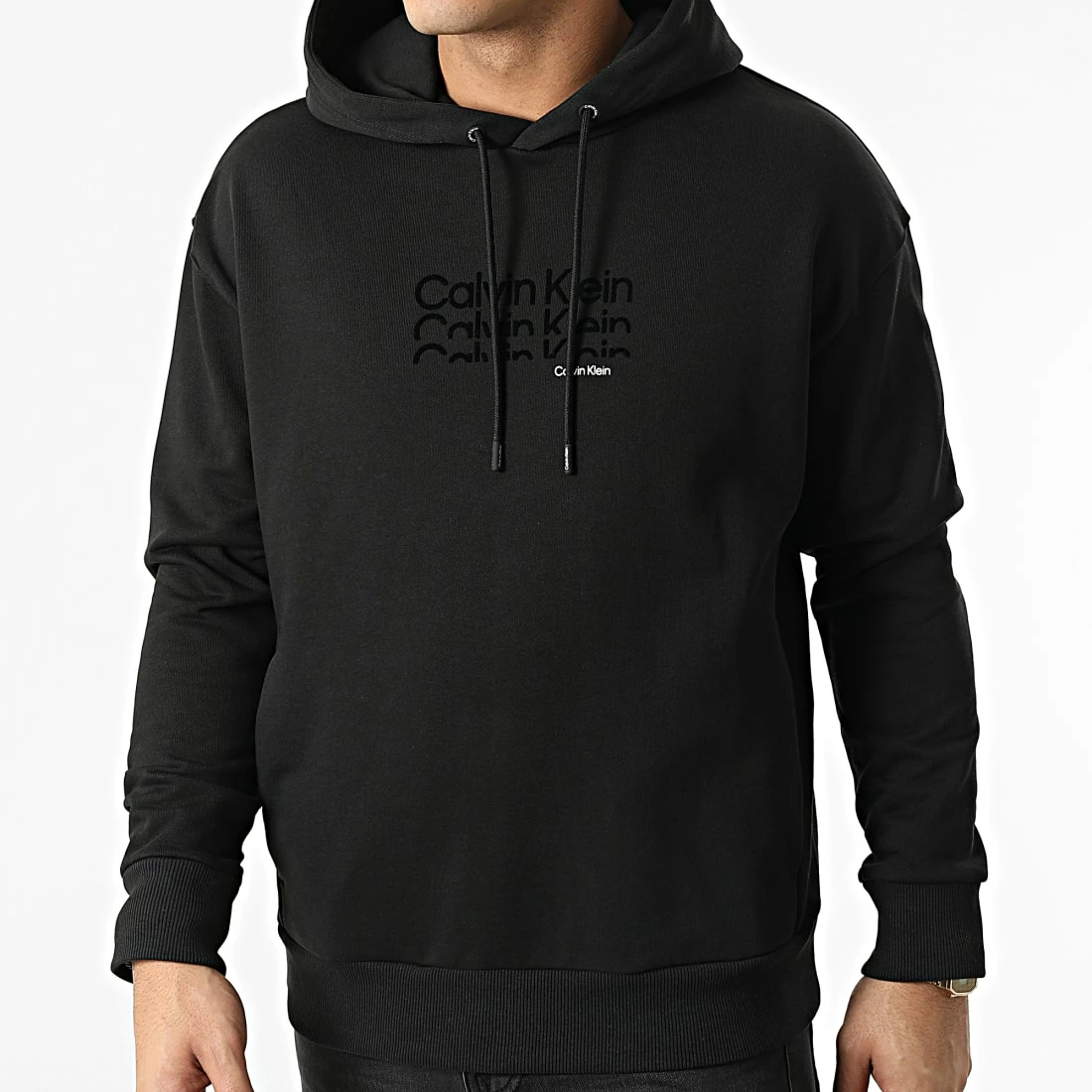 Meilleur prix 💯 Sweat Capuche Triple Logo Flock 8929 Noir de Calvin Klein ⌛ 3 Meilleur prix 💯 Sweat Capuche Triple Logo Flock 8929 Noir de Calvin Klein ⌛ – Image 3