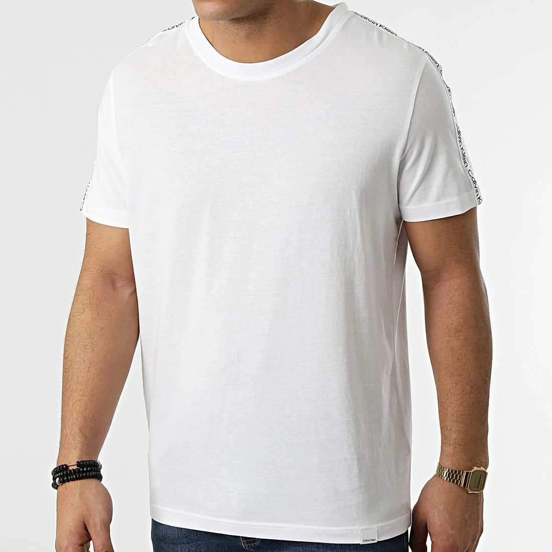 Promo 🥰 Tee 👚 Shirt A Bandes Relaxed Crew 0761 Blanc de Calvin Klein 😍 1 Promo 🥰 Tee 👚 Shirt A Bandes Relaxed Crew 0761 Blanc de Calvin Klein 😍