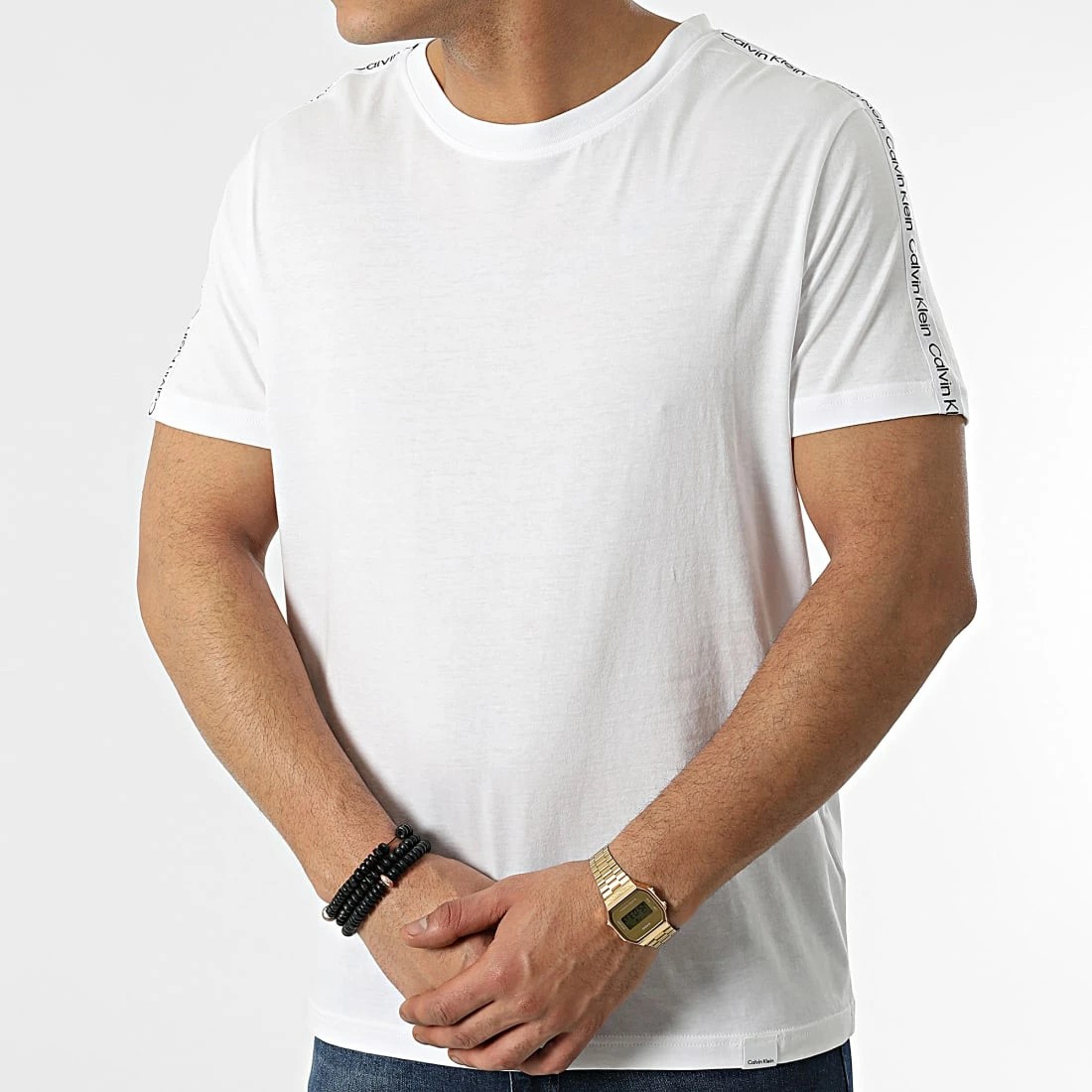 Promo 🥰 Tee 👚 Shirt A Bandes Relaxed Crew 0761 Blanc de Calvin Klein 😍 3 Promo 🥰 Tee 👚 Shirt A Bandes Relaxed Crew 0761 Blanc de Calvin Klein 😍 – Image 3