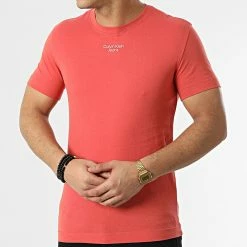 Promo 🤩 Tee 👚 Shirt Stacked Logo 0595 Orange Foncé de Calvin Klein 🎁 -Calvin Klein Soldes Magasin calvin klein 299687 J30J320595 XLV 20220131T150928 03