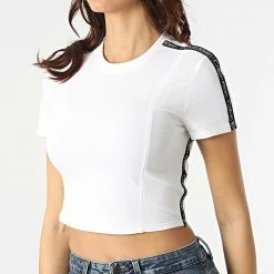 Meilleure vente 🔥 Tee 👚 Shirt Femme A Bandes K171 Blanc de Calvin Klein 🛒