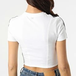 Meilleure vente 🔥 Tee 👚 Shirt Femme A Bandes K171 Blanc de Calvin Klein 🛒 -Calvin Klein Soldes Magasin calvin klein 300496 GWS2K171 YAF 20220204T160554 04