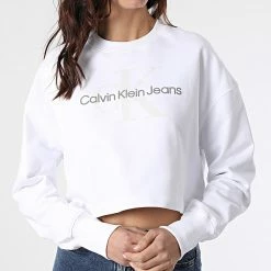 Coupon 🎁 Sweat Crewneck Femme Seasonal Monogram 8751 Blanc de Calvin Klein 🧨 -Calvin Klein Soldes Magasin calvin klein 303774 J20J218751 YAF 20220215T161045 03