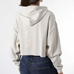 Nouveau ⌛ Sweat Capuche Femme Crop 8697 Beige de Calvin Klein 😍 -Calvin Klein Soldes Magasin calvin klein 304171 J20J218697 ACF 20220223T152922 04