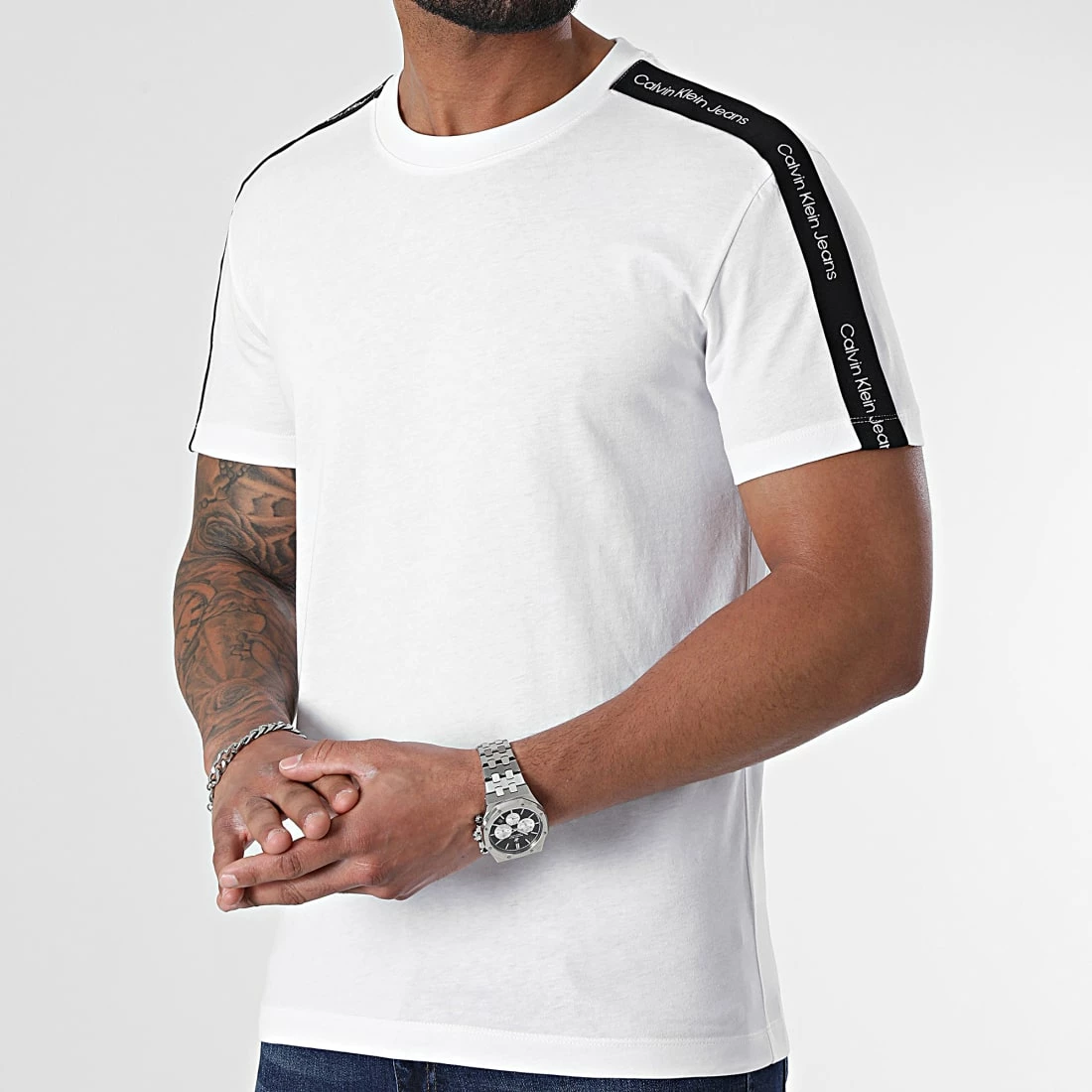 Sortie 👍 Tee 👚 Shirt A Bandes 0616 Blanc de Calvin Klein 👏 1 Sortie 👍 Tee 👚 Shirt A Bandes 0616 Blanc de Calvin Klein 👏