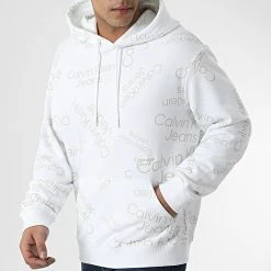 Nouveau 🎁 Sweat Capuche 0030 Blanc de Calvin Klein 🥰 -Calvin Klein Soldes Magasin calvin klein 307143 J30J320030 YAF 20220307T160255 03
