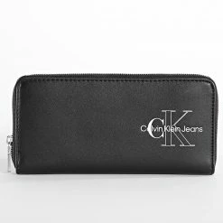 Grosses soldes ⭐ Portefeuille Femme Sculpted Mono Zip Around 9351 Noir de Calvin Klein 🧨