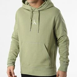Meilleure vente 👏 Sweat Capuche Monogram Logo 9698 Vert Kaki Clair de Calvin Klein 🎉