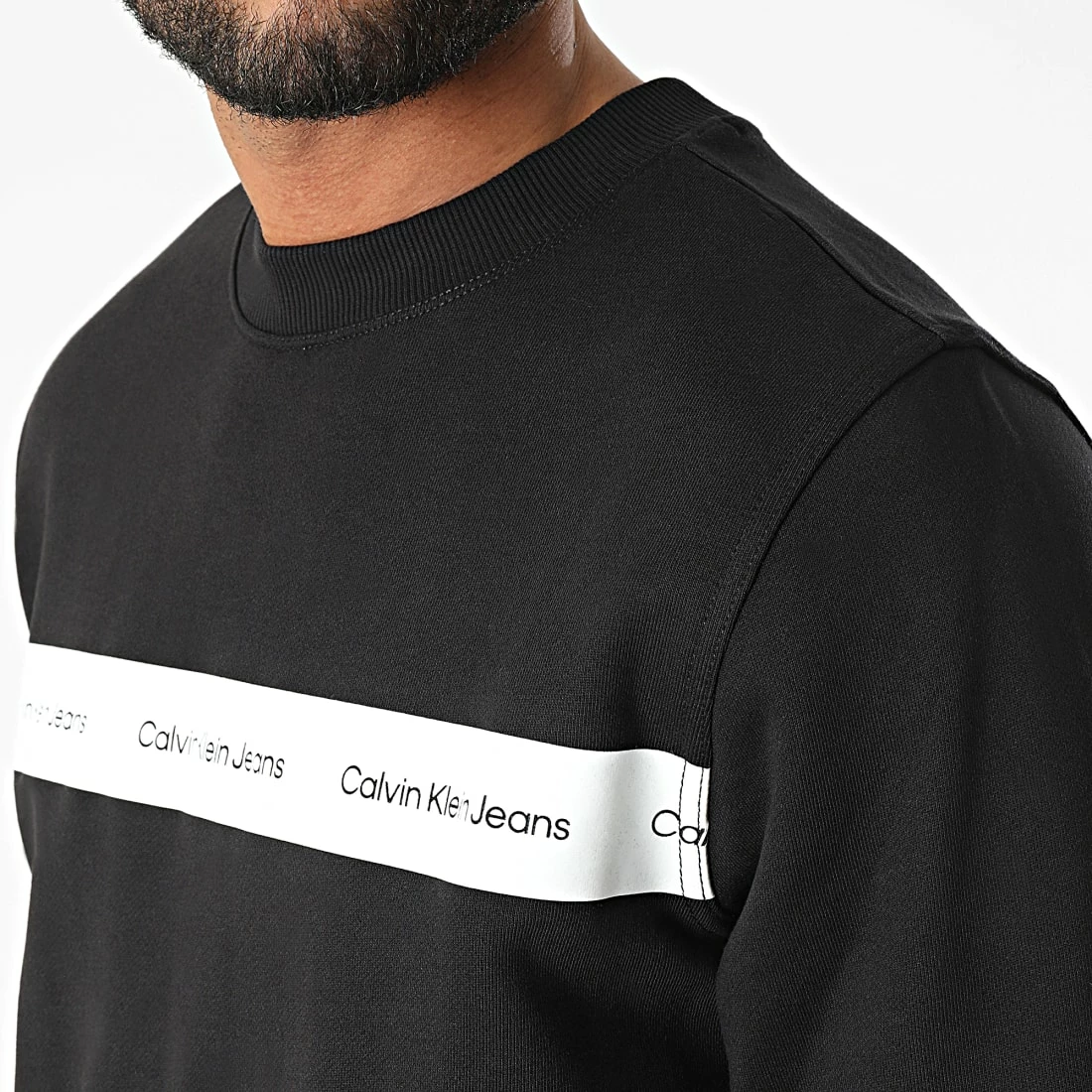 Nouveau 🎉 Sweat Crewneck Contrast Instit Stripe 0623 Noir de Calvin Klein 🔥 2 Nouveau 🎉 Sweat Crewneck Contrast Instit Stripe 0623 Noir de Calvin Klein 🔥 – Image 2