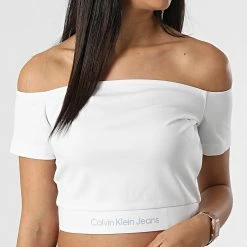 Top 10 🤩 Top Col Bateau Femme Crop 9079 Blanc de Calvin Klein 🧨