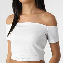 Top 10 🤩 Top Col Bateau Femme Crop 9079 Blanc de Calvin Klein 🧨 -Calvin Klein Soldes Magasin calvin klein 315548 J20J219079 YAF 20220429T160436 03